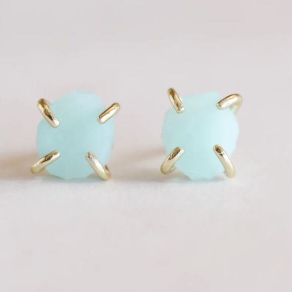 NEW ANTHROPOLOGIE JaxKelly 18kt Gold Amazonite Stone Natural Gemstone Earring - Picture 1 of 7